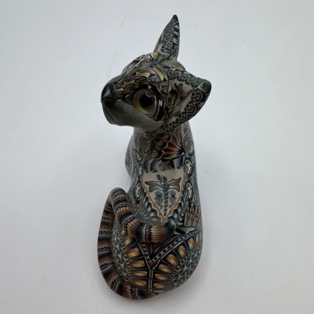 Jon‎ Stuart Anderson Dragonfly Cat Polymer Clay Figurine Feline Sculpture Kitten